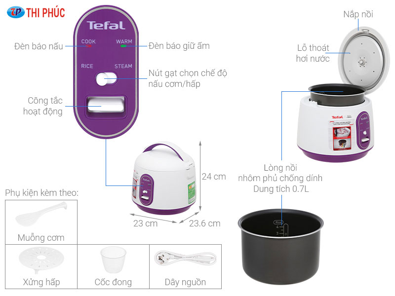 Thông tin Nồi cơm mini Tefal 0.7L RK224168